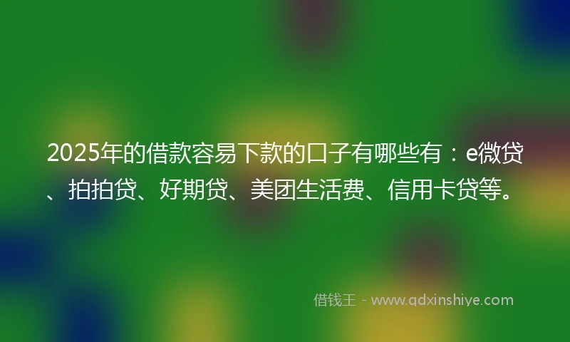 2025年的借款容易下款的口子有哪些有：e微贷、拍拍贷、好期贷、美团生活费、信用卡贷等。