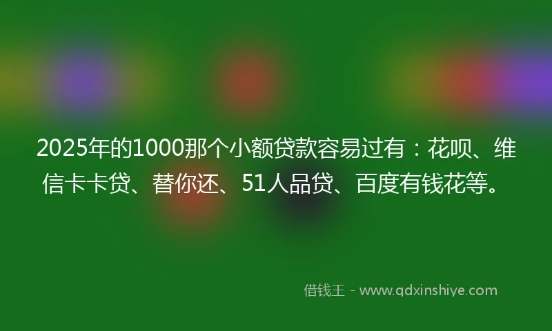 2025年的1000那个小额贷款容易过有：花呗、维信卡卡贷、替你还、51人品贷、百度有钱花等。