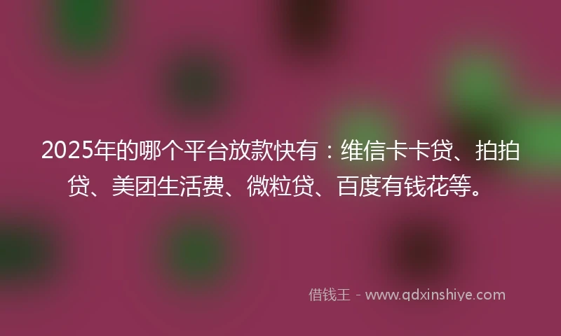 2025年的哪个平台放款快有：维信卡卡贷、拍拍贷、美团生活费、微粒贷、百度有钱花等。