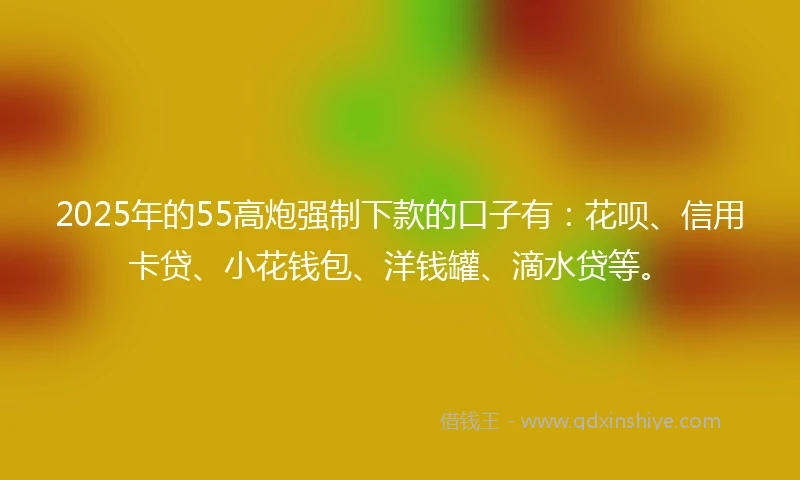2025年的55高炮强制下款的口子有：花呗、信用卡贷、小花钱包、洋钱罐、滴水贷等。