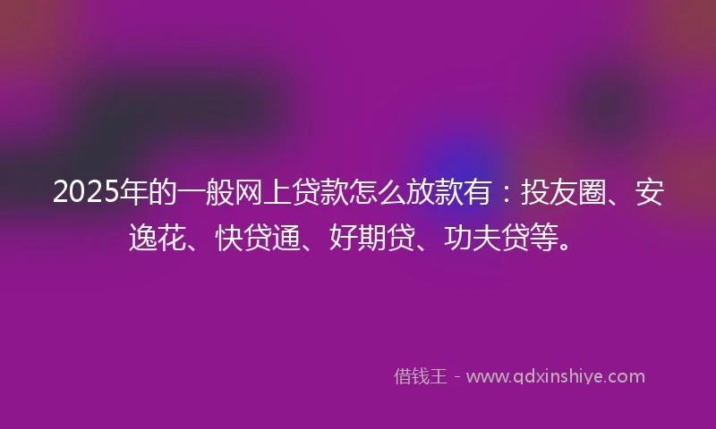 2025年的一般网上贷款怎么放款有：投友圈、安逸花、快贷通、好期贷、功夫贷等。