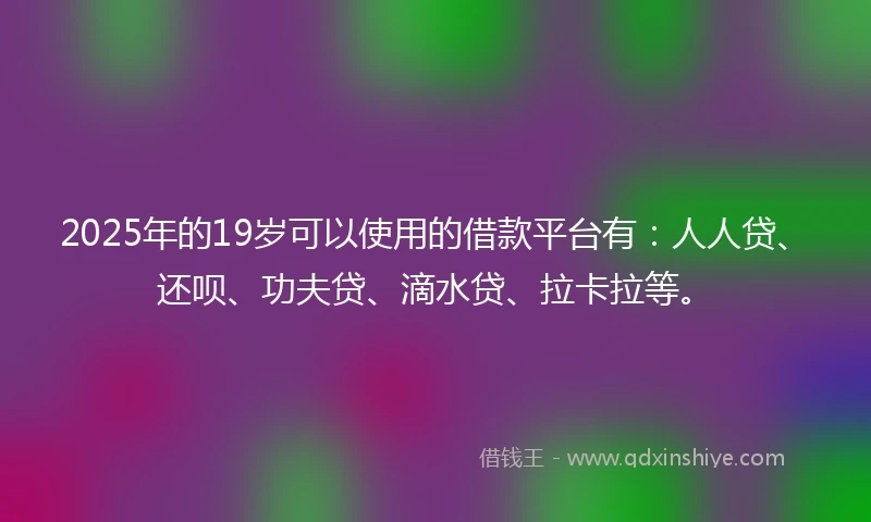 2025年的19岁可以使用的借款平台有：人人贷、还呗、功夫贷、滴水贷、拉卡拉等。