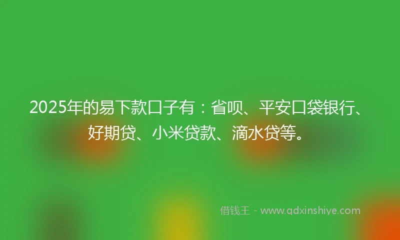 2025年的易下款口子有：省呗、平安口袋银行、好期贷、小米贷款、滴水贷等。