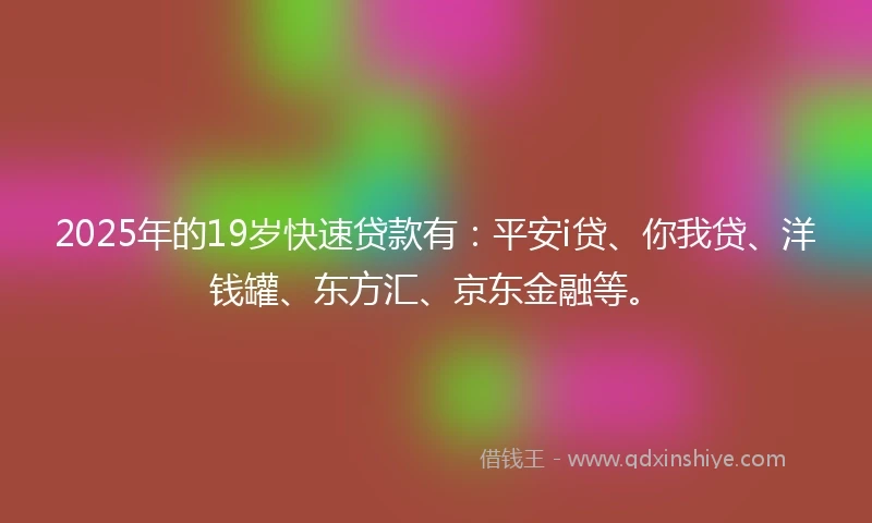 2025年的19岁快速贷款有：平安i贷、你我贷、洋钱罐、东方汇、京东金融等。