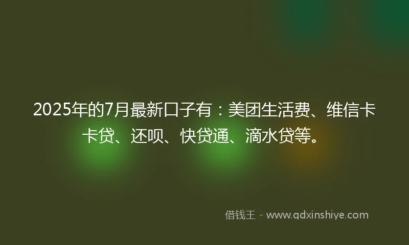 2025年的7月最新口子有：美团生活费、维信卡卡贷、还呗、快贷通、滴水贷等。