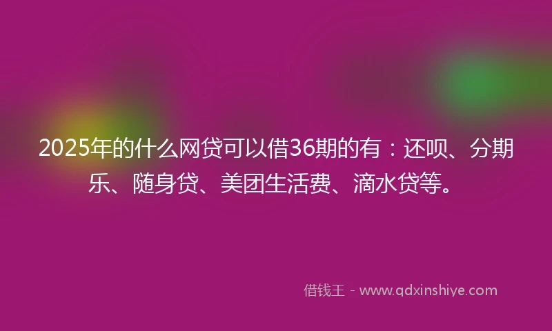 2025年的什么网贷可以借36期的有：还呗、分期乐、随身贷、美团生活费、滴水贷等。