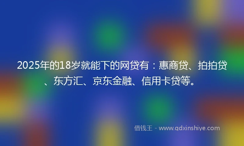 2025年的18岁就能下的网贷有：惠商贷、拍拍贷、东方汇、京东金融、信用卡贷等。