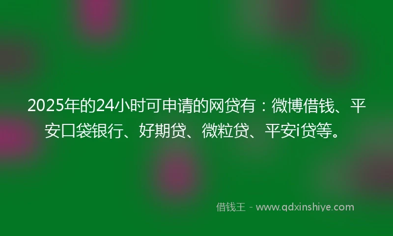 2025年的24小时可申请的网贷有：微博借钱、平安口袋银行、好期贷、微粒贷、平安i贷等。