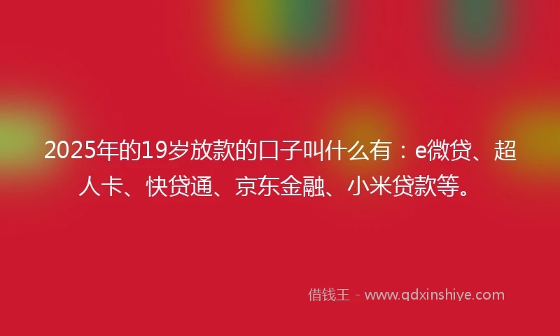 2025年的19岁放款的口子叫什么有：e微贷、超人卡、快贷通、京东金融、小米贷款等。
