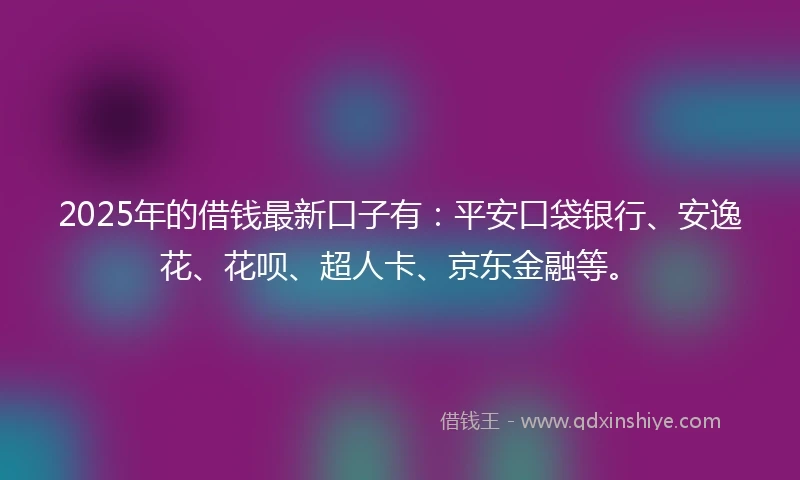 2025年的借钱最新口子有：平安口袋银行、安逸花、花呗、超人卡、京东金融等。