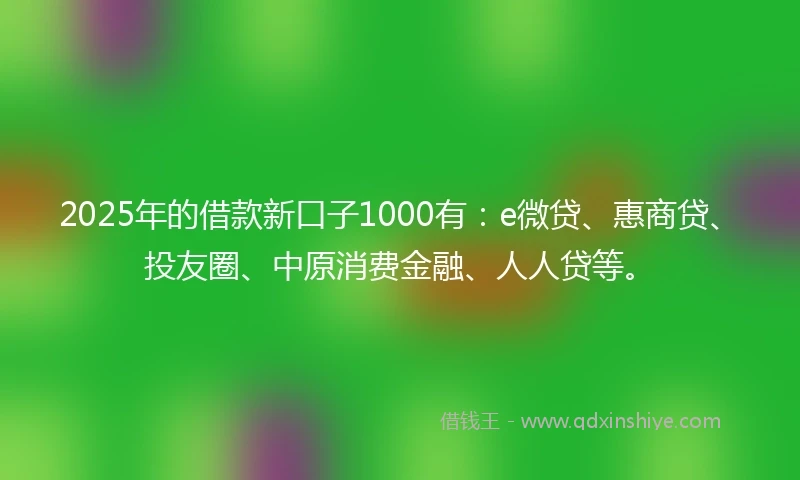 2025年的借款新口子1000有：e微贷、惠商贷、投友圈、中原消费金融、人人贷等。