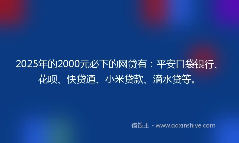2025年的2000元必下的网贷有：平安口袋银行、花呗、快贷通、小米贷款、滴水贷等。