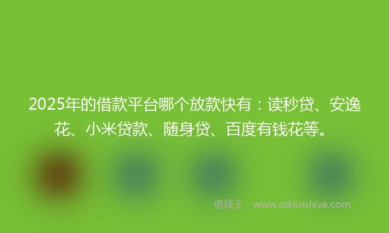 2025年的借款平台哪个放款快有：读秒贷、安逸花、小米贷款、随身贷、百度有钱花等。