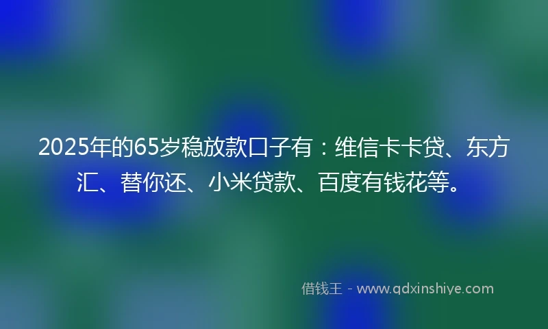 2025年的65岁稳放款口子有：维信卡卡贷、东方汇、替你还、小米贷款、百度有钱花等。
