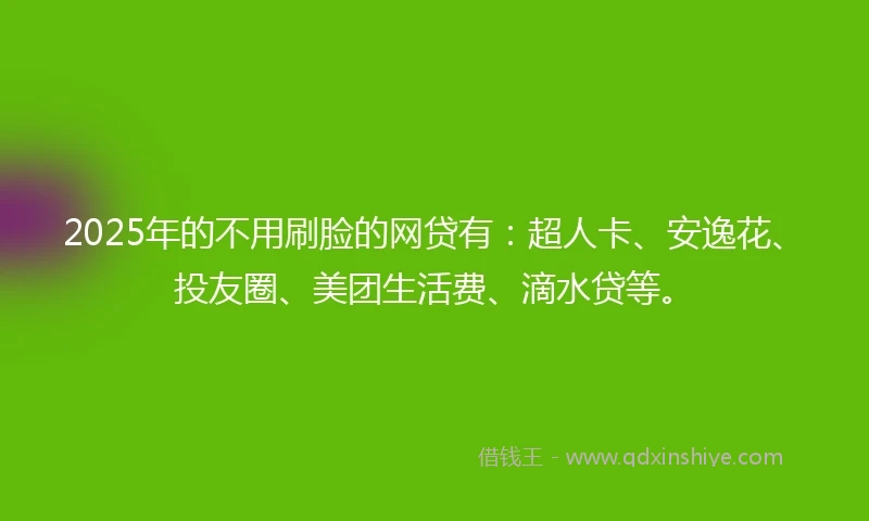 2025年的不用刷脸的网贷有：超人卡、安逸花、投友圈、美团生活费、滴水贷等。