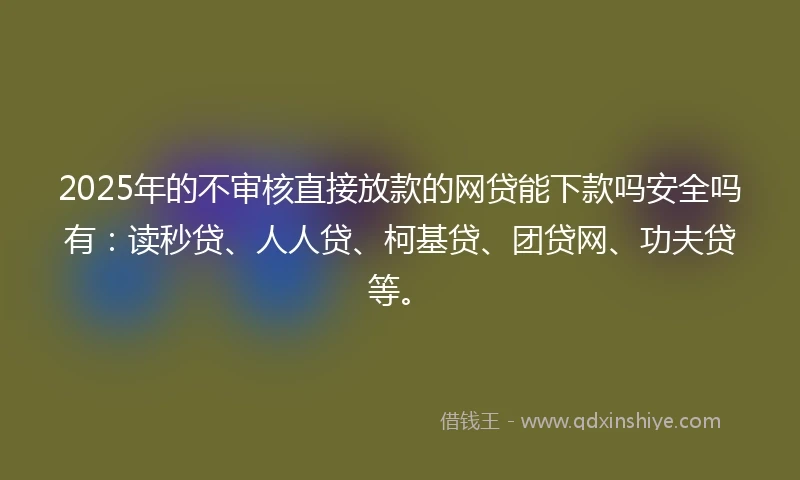 2025年的不审核直接放款的网贷能下款吗安全吗有：读秒贷、人人贷、柯基贷、团贷网、功夫贷等。