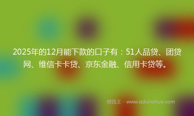 2025年的12月能下款的口子有：51人品贷、团贷网、维信卡卡贷、京东金融、信用卡贷等。