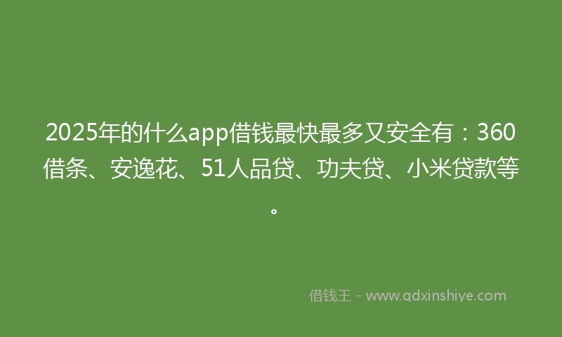 2025年的什么app借钱最快最多又安全有：360借条、安逸花、51人品贷、功夫贷、小米贷款等。
