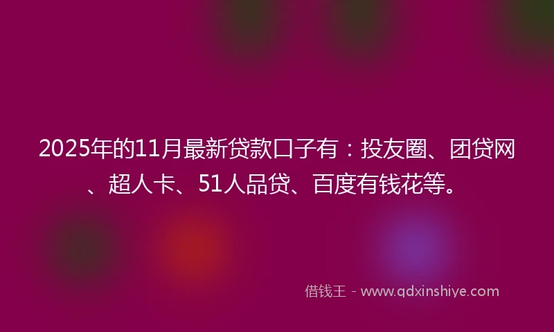 2025年的11月最新贷款口子有：投友圈、团贷网、超人卡、51人品贷、百度有钱花等。