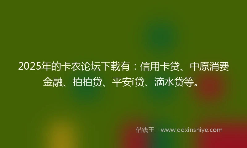 2025年的卡农论坛下载有：信用卡贷、中原消费金融、拍拍贷、平安i贷、滴水贷等。