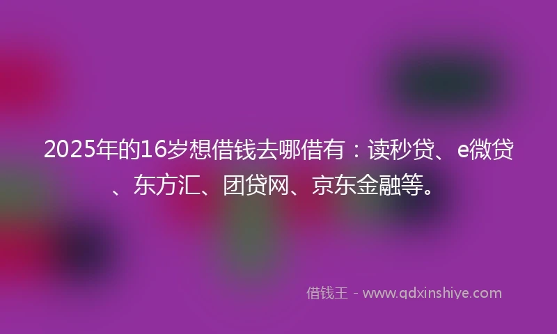 2025年的16岁想借钱去哪借有：读秒贷、e微贷、东方汇、团贷网、京东金融等。