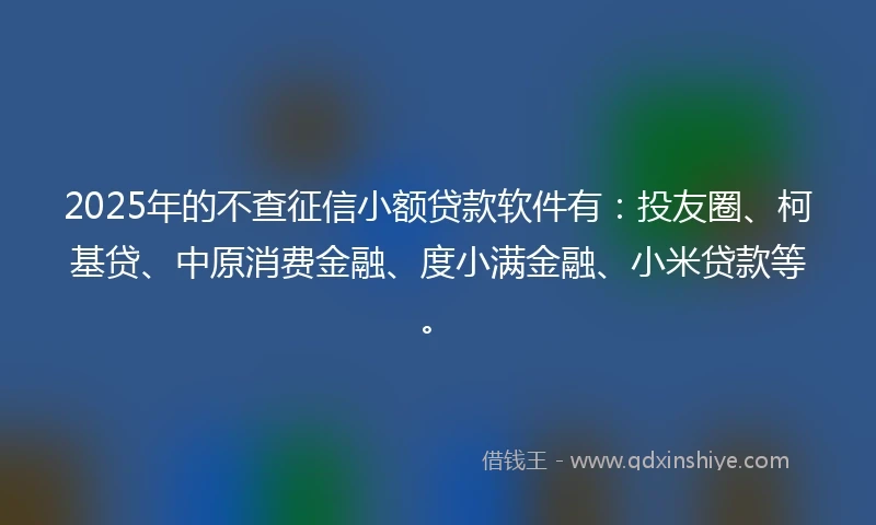 2025年的不查征信小额贷款软件有：投友圈、柯基贷、中原消费金融、度小满金融、小米贷款等。