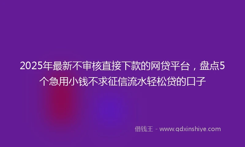 2025年最新不审核直接下款的网贷平台，盘点5个急用小钱不求征信流水轻松贷的口子