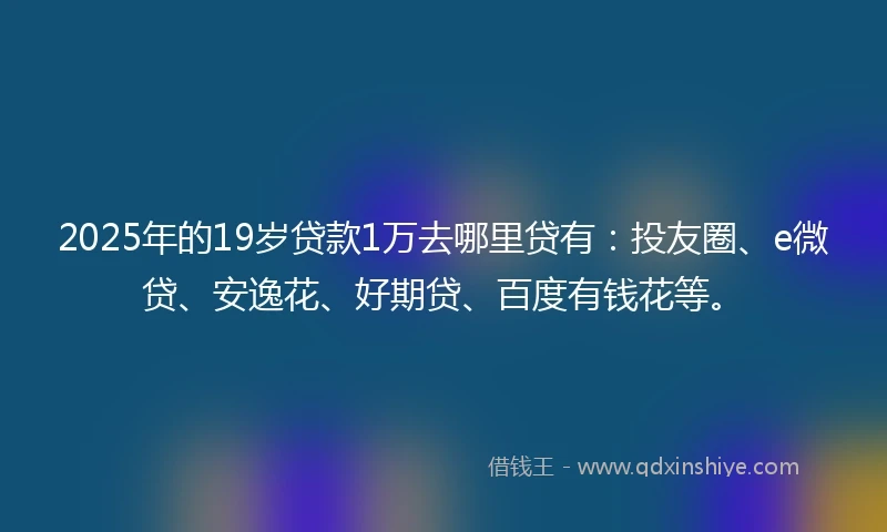 2025年的19岁贷款1万去哪里贷有：投友圈、e微贷、安逸花、好期贷、百度有钱花等。