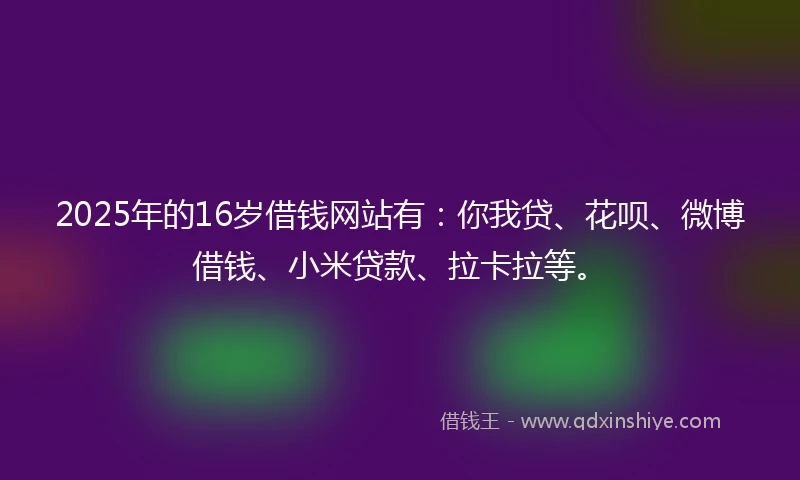 2025年的16岁借钱网站有：你我贷、花呗、微博借钱、小米贷款、拉卡拉等。