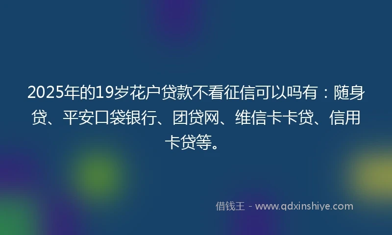 2025年的19岁花户贷款不看征信可以吗有：随身贷、平安口袋银行、团贷网、维信卡卡贷、信用卡贷等。