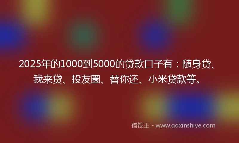 2025年的1000到5000的贷款口子有：随身贷、我来贷、投友圈、替你还、小米贷款等。