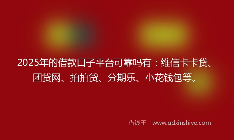 2025年的借款口子平台可靠吗有：维信卡卡贷、团贷网、拍拍贷、分期乐、小花钱包等。