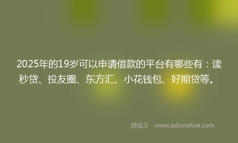 2025年的19岁可以申请借款的平台有哪些有：读秒贷、投友圈、东方汇、小花钱包、好期贷等。