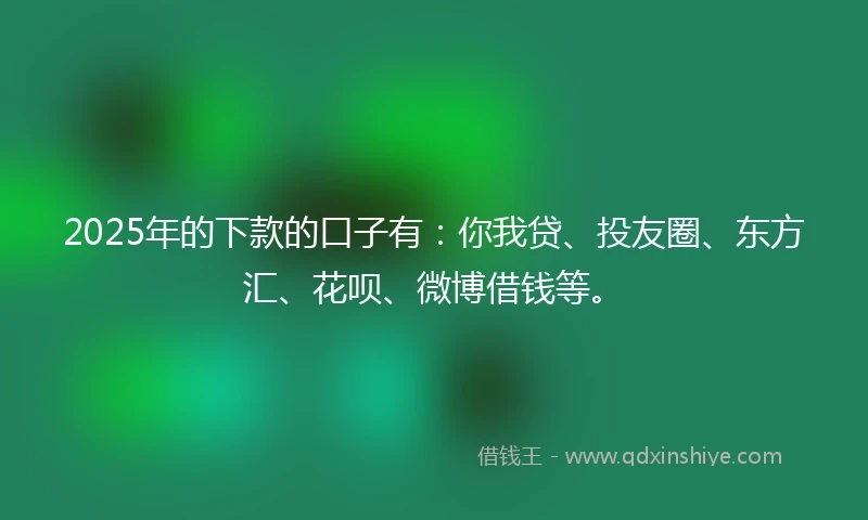 2025年的下款的口子有：你我贷、投友圈、东方汇、花呗、微博借钱等。
