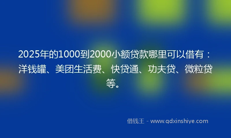 2025年的1000到2000小额贷款哪里可以借有：洋钱罐、美团生活费、快贷通、功夫贷、微粒贷等。