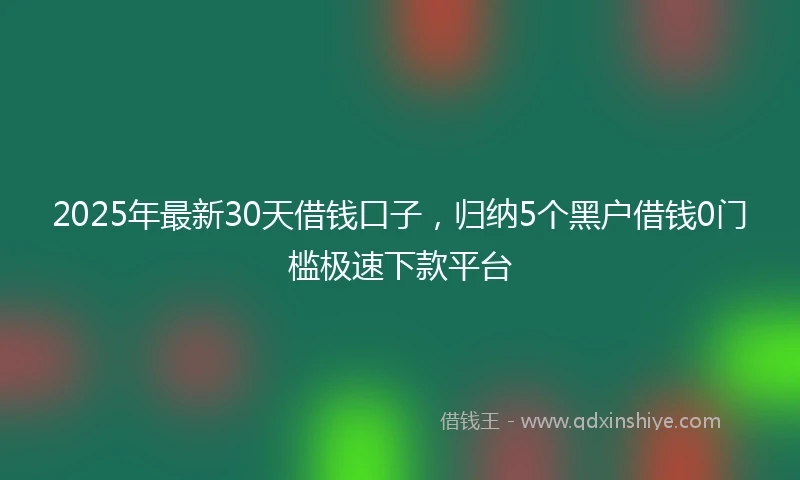2025年最新30天借钱口子，归纳5个黑户借钱0门槛极速下款平台