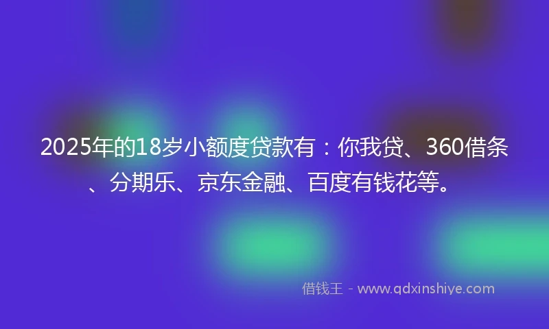 2025年的18岁小额度贷款有：你我贷、360借条、分期乐、京东金融、百度有钱花等。