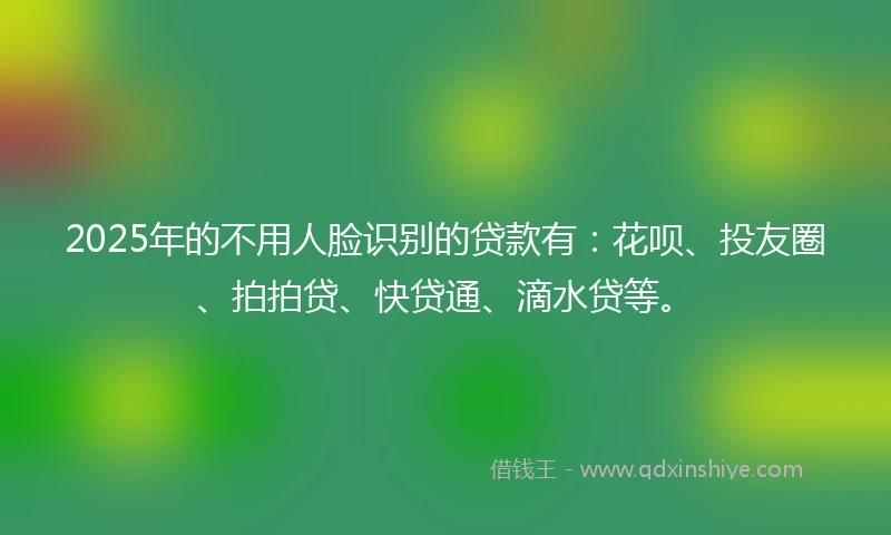 2025年的不用人脸识别的贷款有：花呗、投友圈、拍拍贷、快贷通、滴水贷等。