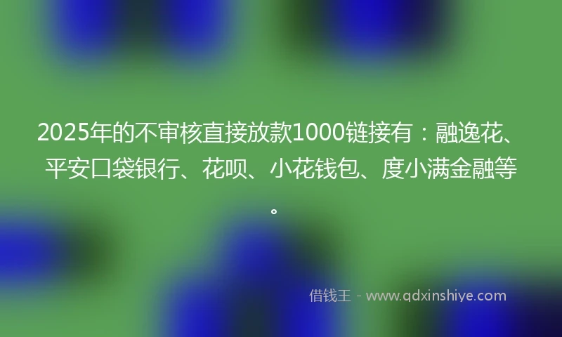 2025年的不审核直接放款1000链接有：融逸花、平安口袋银行、花呗、小花钱包、度小满金融等。