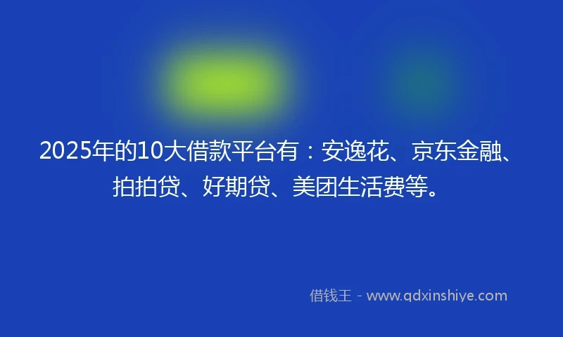 2025年的10大借款平台有：安逸花、京东金融、拍拍贷、好期贷、美团生活费等。