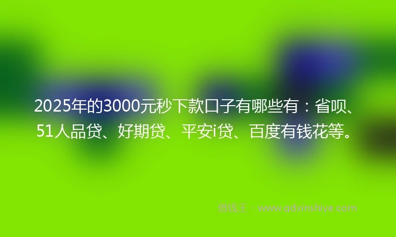 2025年的3000元秒下款口子有哪些有：省呗、51人品贷、好期贷、平安i贷、百度有钱花等。