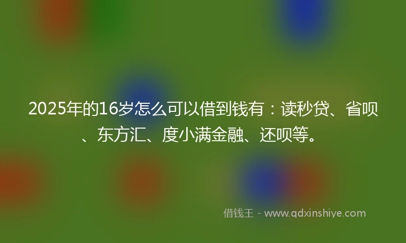 2025年的16岁怎么可以借到钱有：读秒贷、省呗、东方汇、度小满金融、还呗等。