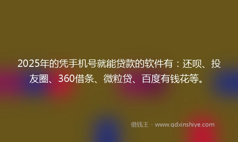 2025年的凭手机号就能贷款的软件有：还呗、投友圈、360借条、微粒贷、百度有钱花等。