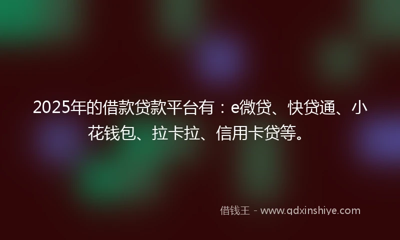 2025年的借款贷款平台有：e微贷、快贷通、小花钱包、拉卡拉、信用卡贷等。