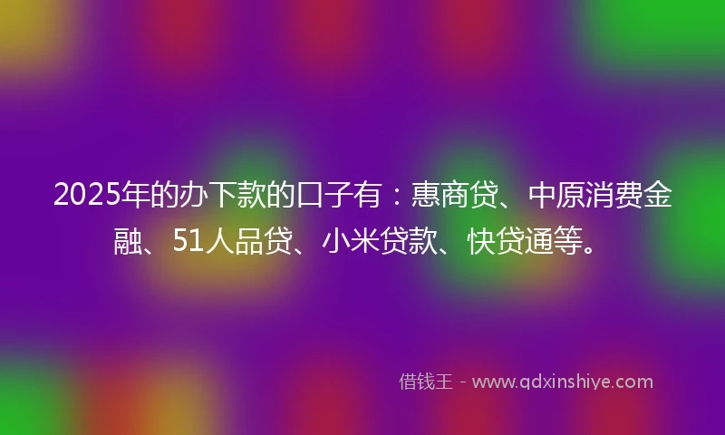 2025年的办下款的口子有：惠商贷、中原消费金融、51人品贷、小米贷款、快贷通等。