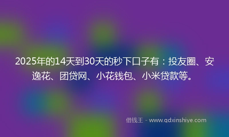 2025年的14天到30天的秒下口子有：投友圈、安逸花、团贷网、小花钱包、小米贷款等。