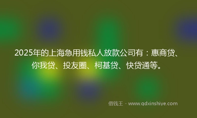 2025年的上海急用钱私人放款公司有：惠商贷、你我贷、投友圈、柯基贷、快贷通等。