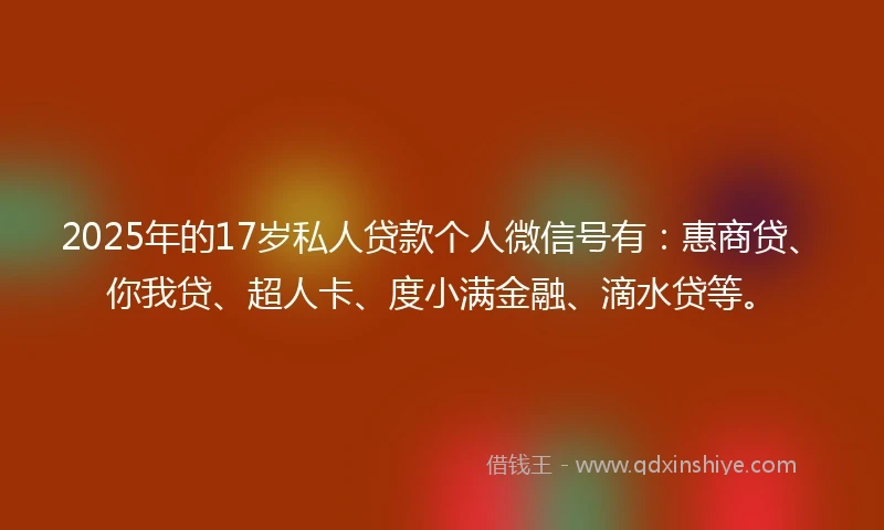 2025年的17岁私人贷款个人微信号有：惠商贷、你我贷、超人卡、度小满金融、滴水贷等。