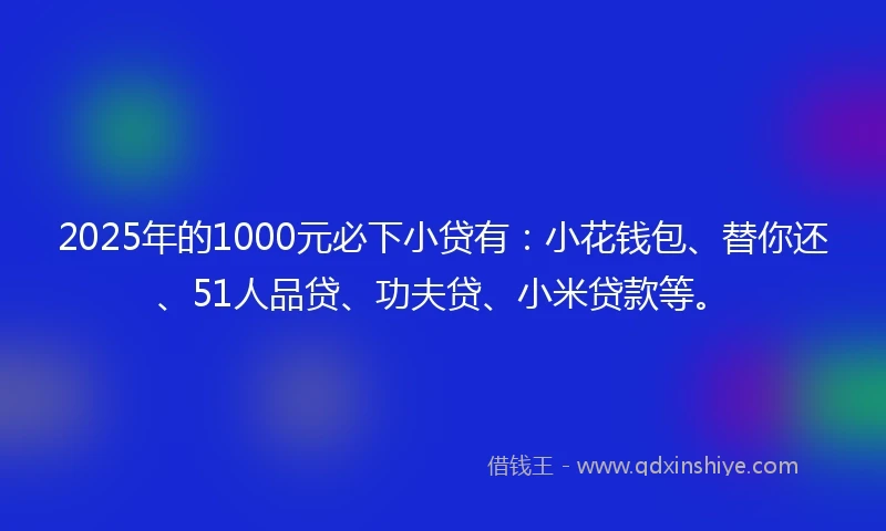 2025年的1000元必下小贷有：小花钱包、替你还、51人品贷、功夫贷、小米贷款等。