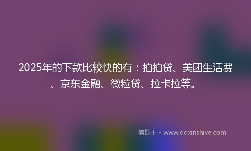 2025年的下款比较快的有：拍拍贷、美团生活费、京东金融、微粒贷、拉卡拉等。
